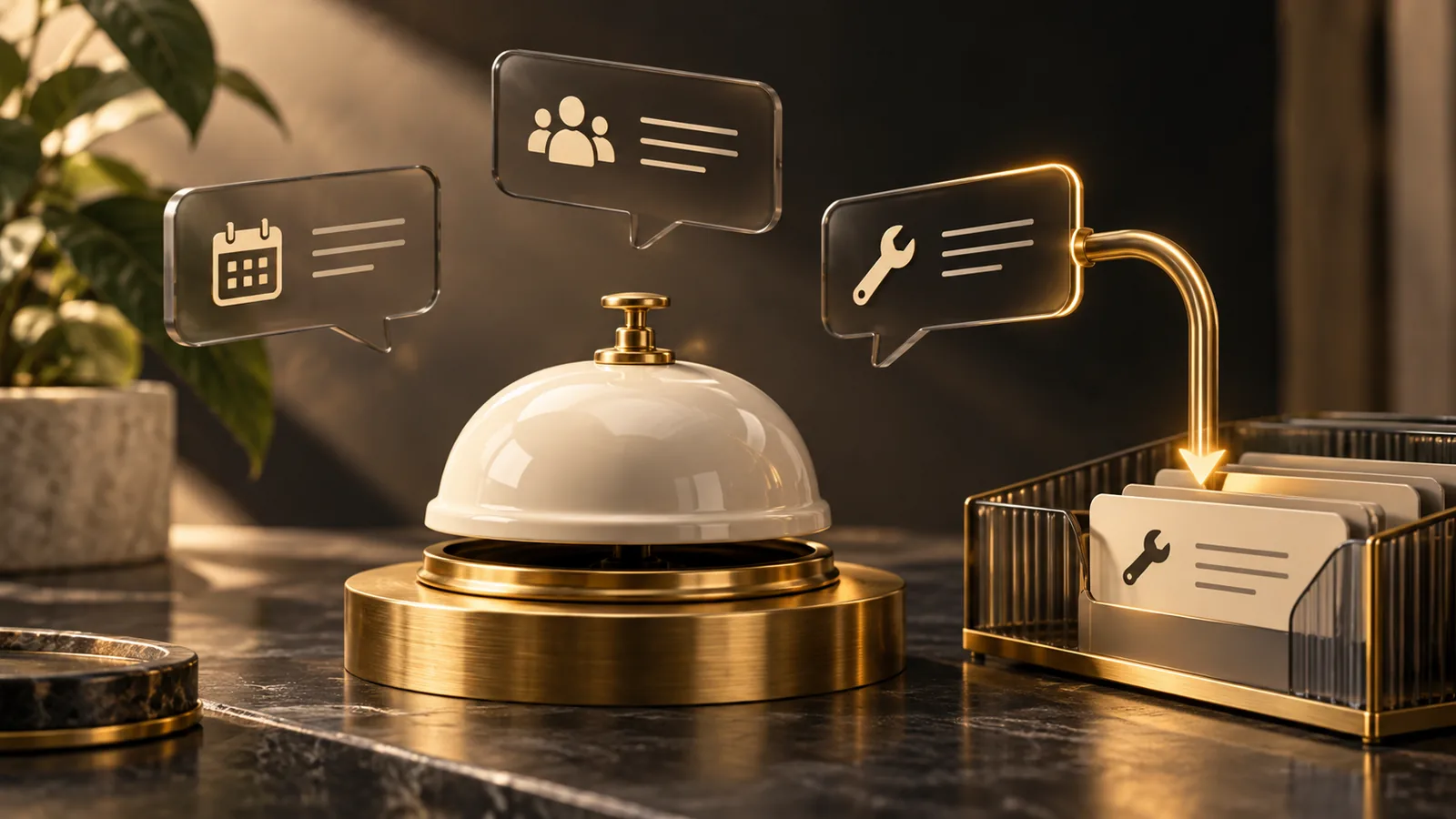 Service bell routing customer requests into an organized response tray
