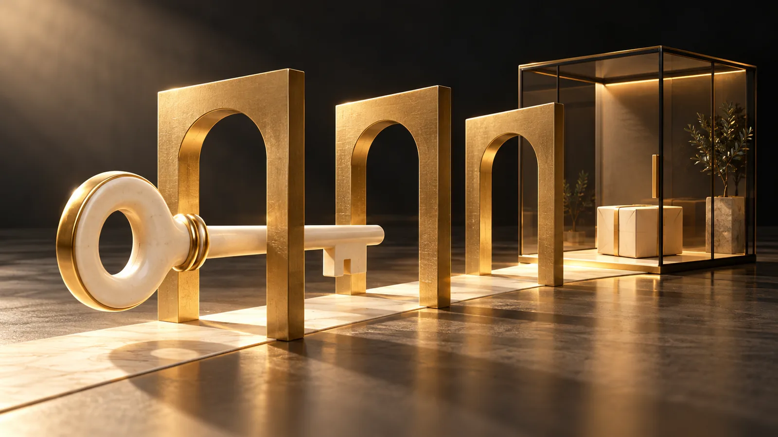 Ivory key passing through reservation stages toward a glass storage space