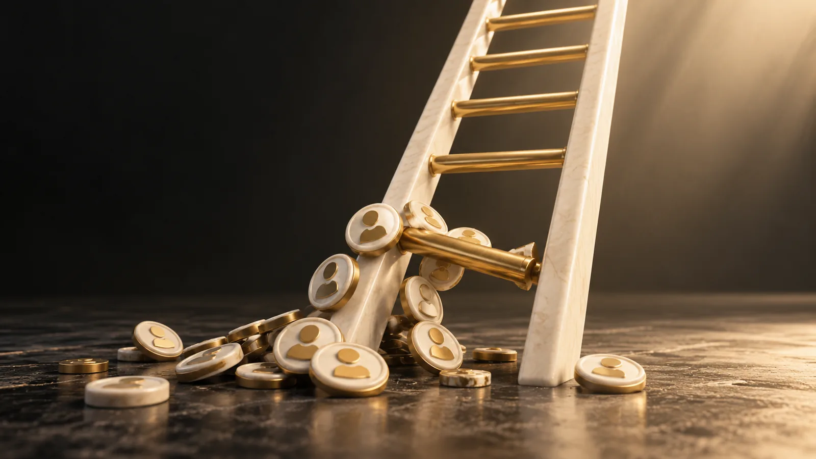 Customer tokens caught at a misaligned rung of an ivory ladder