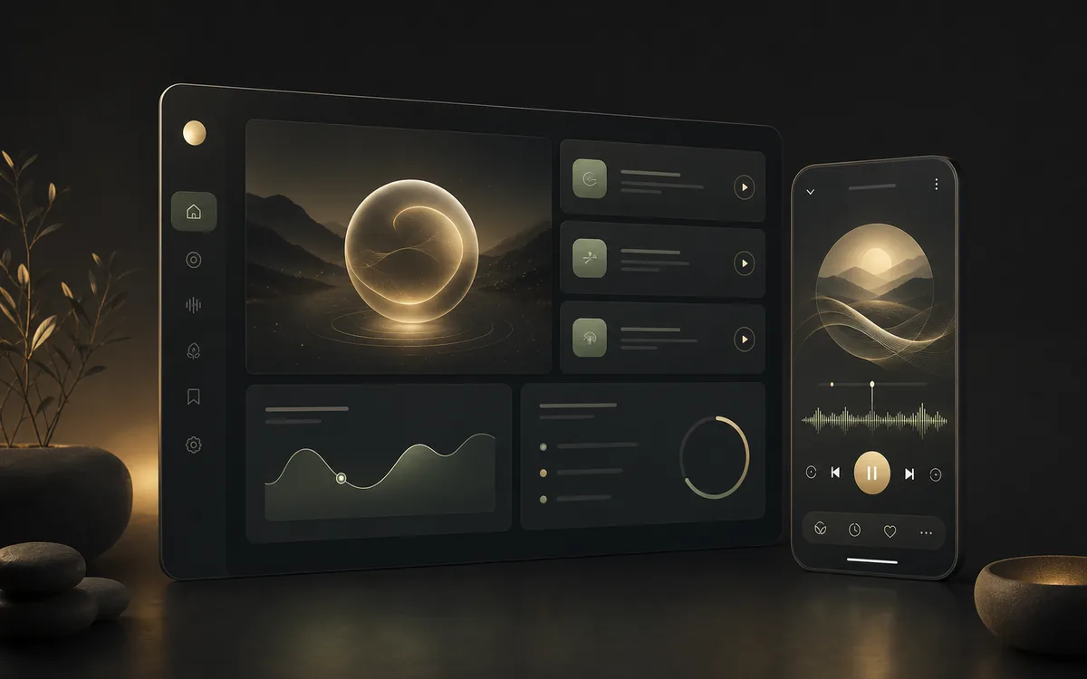 Conceptual AuraMind mental wellness and audio session interface