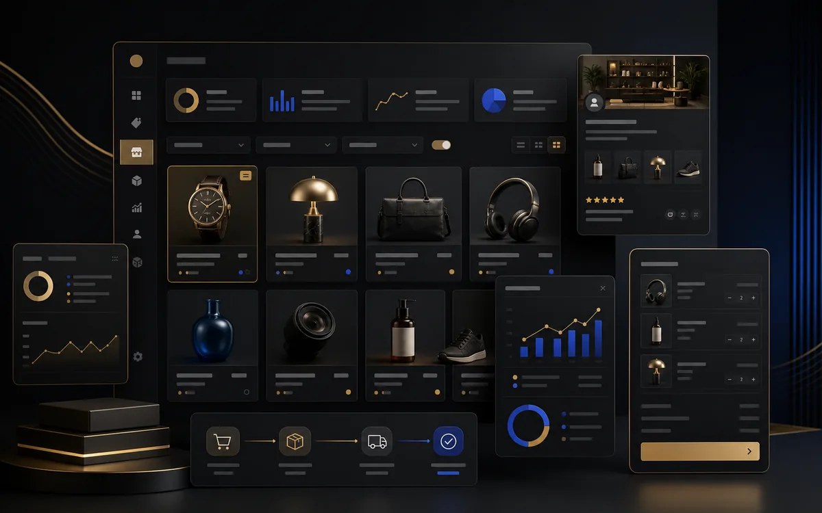 Conceptual multi-vendor marketplace operations dashboard